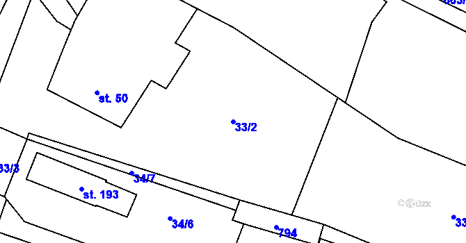 Parcela st. 33/2 v KÚ Jesenec, Katastrální mapa