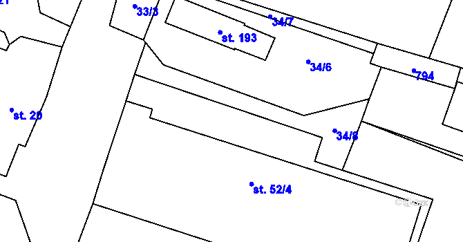 Parcela st. 34/2 v KÚ Jesenec, Katastrální mapa