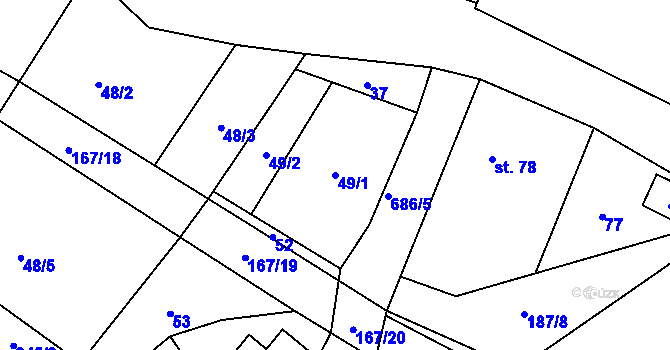 Parcela st. 49/1 v KÚ Jesenec, Katastrální mapa