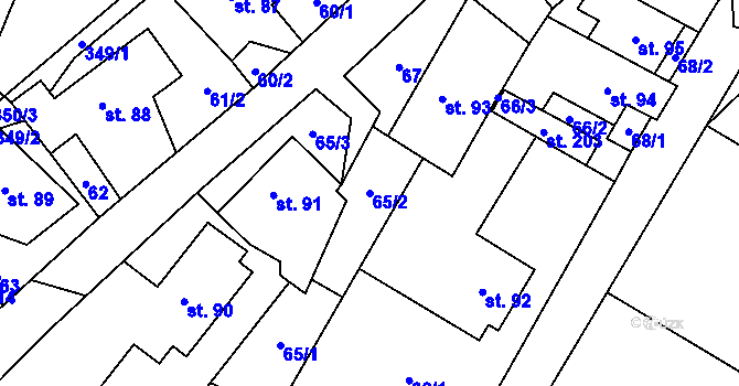 Parcela st. 65/2 v KÚ Jesenec, Katastrální mapa