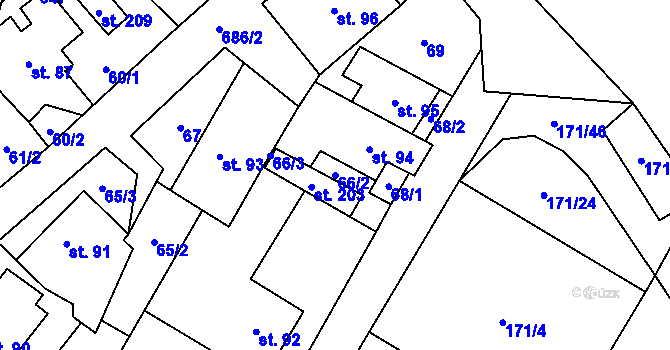 Parcela st. 66/2 v KÚ Jesenec, Katastrální mapa