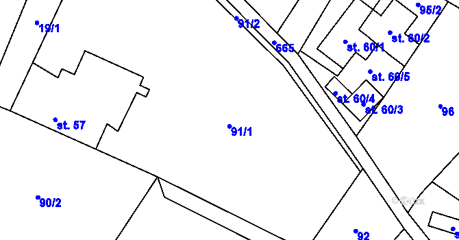 Parcela st. 91 v KÚ Jesenec, Katastrální mapa