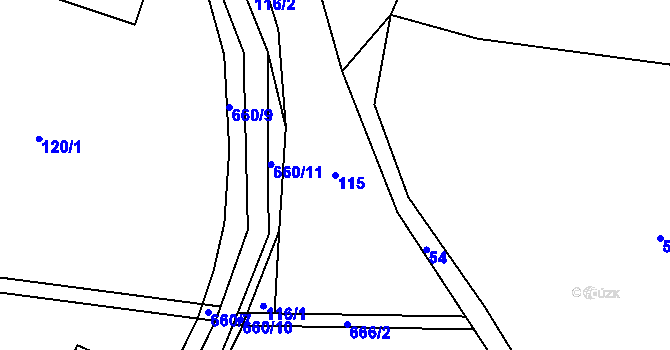 Parcela st. 115 v KÚ Jesenec, Katastrální mapa