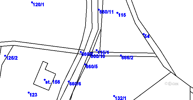 Parcela st. 116/1 v KÚ Jesenec, Katastrální mapa