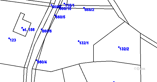 Parcela st. 132/1 v KÚ Jesenec, Katastrální mapa
