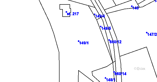 Parcela st. 149/1 v KÚ Jesenec, Katastrální mapa