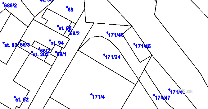 Parcela st. 171/24 v KÚ Jesenec, Katastrální mapa
