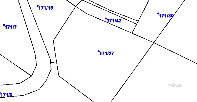 Parcela st. 171/27 v KÚ Jesenec, Katastrální mapa