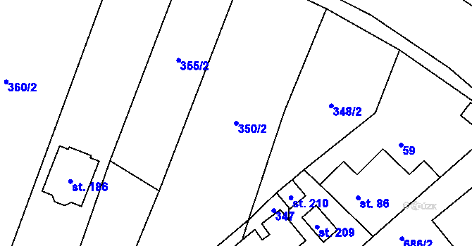 Parcela st. 350/2 v KÚ Jesenec, Katastrální mapa