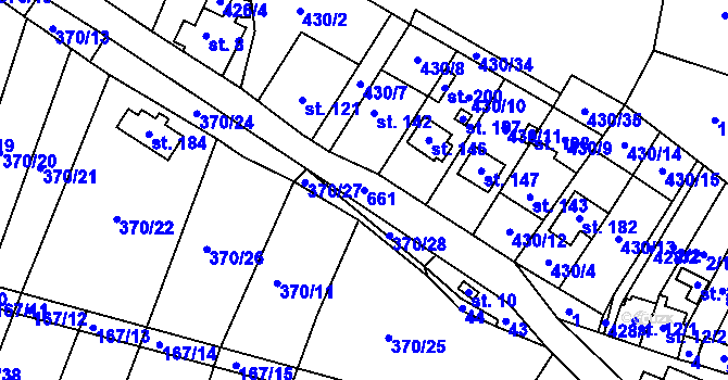 Parcela st. 661 v KÚ Jesenec, Katastrální mapa
