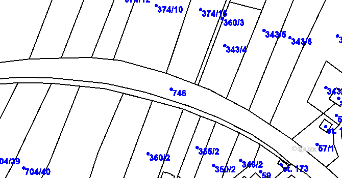 Parcela st. 746 v KÚ Jesenec, Katastrální mapa