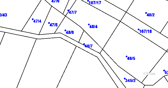 Parcela st. 48/7 v KÚ Jesenec, Katastrální mapa