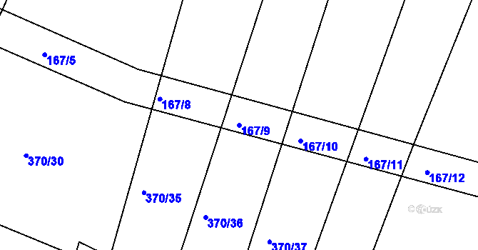 Parcela st. 167/9 v KÚ Jesenec, Katastrální mapa