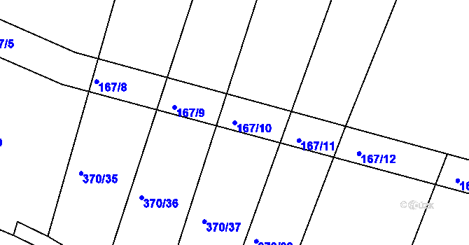 Parcela st. 167/10 v KÚ Jesenec, Katastrální mapa
