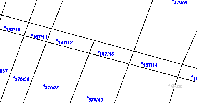 Parcela st. 167/13 v KÚ Jesenec, Katastrální mapa
