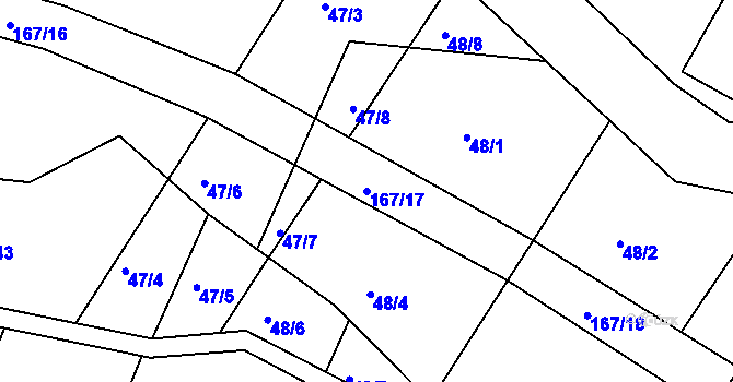 Parcela st. 167/17 v KÚ Jesenec, Katastrální mapa
