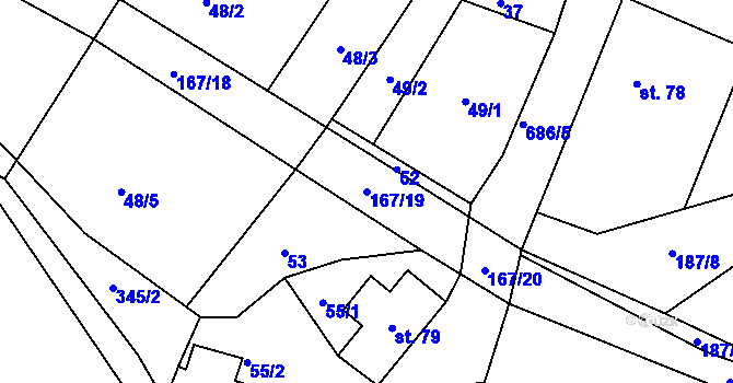 Parcela st. 167/19 v KÚ Jesenec, Katastrální mapa