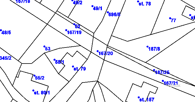 Parcela st. 167/20 v KÚ Jesenec, Katastrální mapa