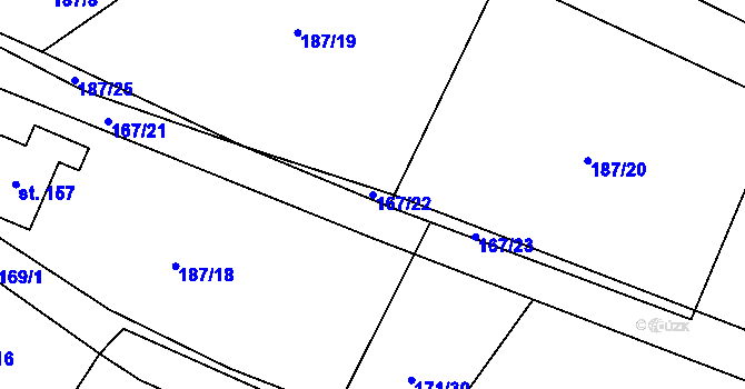 Parcela st. 167/22 v KÚ Jesenec, Katastrální mapa