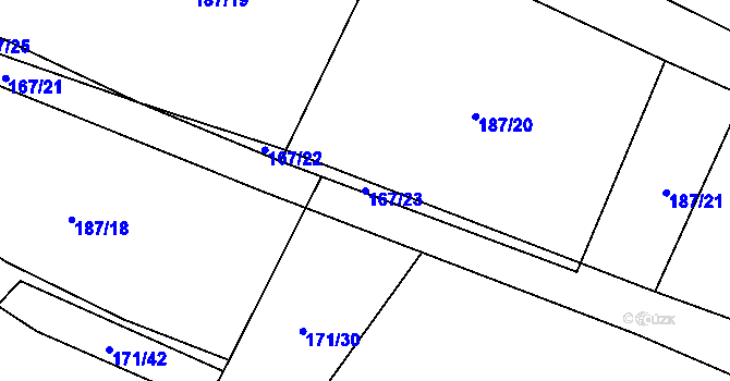 Parcela st. 167/23 v KÚ Jesenec, Katastrální mapa