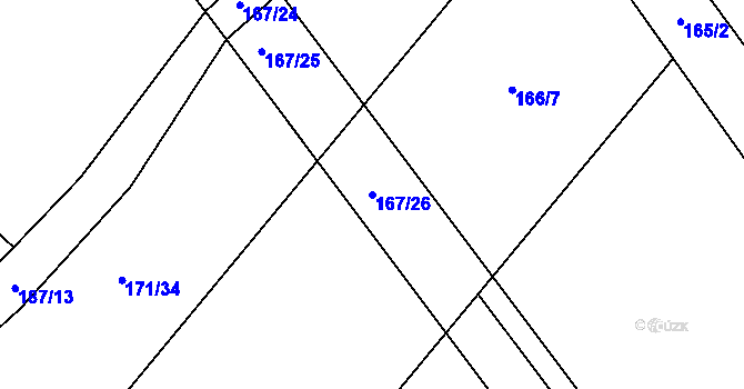 Parcela st. 167/26 v KÚ Jesenec, Katastrální mapa