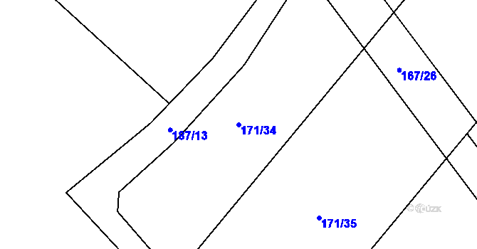 Parcela st. 171/34 v KÚ Jesenec, Katastrální mapa