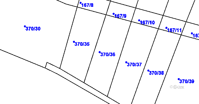 Parcela st. 370/36 v KÚ Jesenec, Katastrální mapa