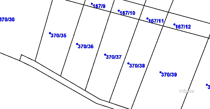 Parcela st. 370/37 v KÚ Jesenec, Katastrální mapa