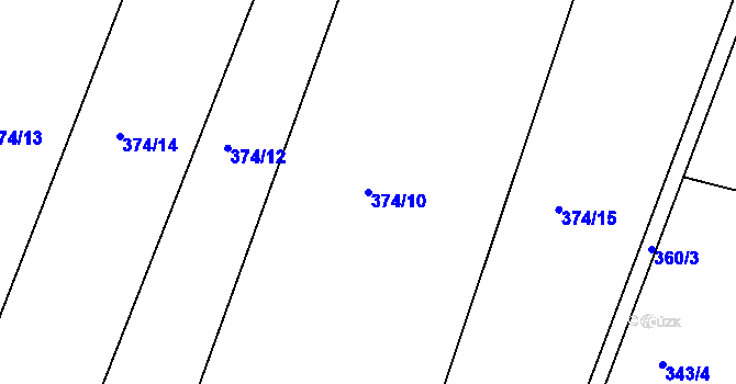Parcela st. 374/10 v KÚ Jesenec, Katastrální mapa