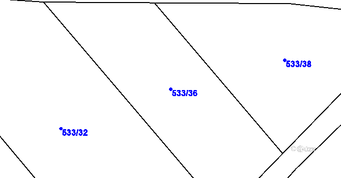 Parcela st. 533/36 v KÚ Jesenec, Katastrální mapa