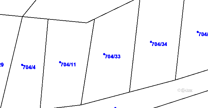 Parcela st. 704/33 v KÚ Jesenec, Katastrální mapa
