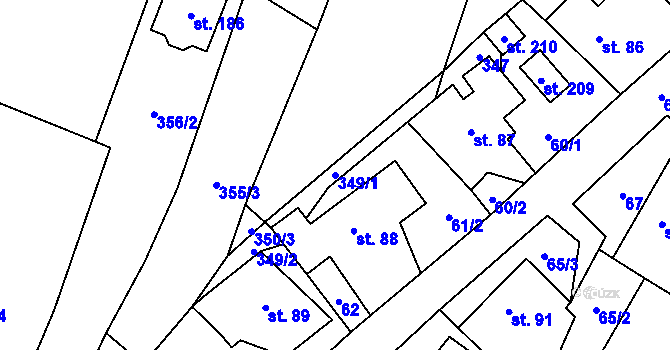 Parcela st. 349/1 v KÚ Jesenec, Katastrální mapa