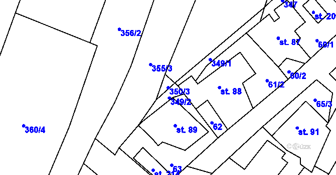 Parcela st. 350/3 v KÚ Jesenec, Katastrální mapa