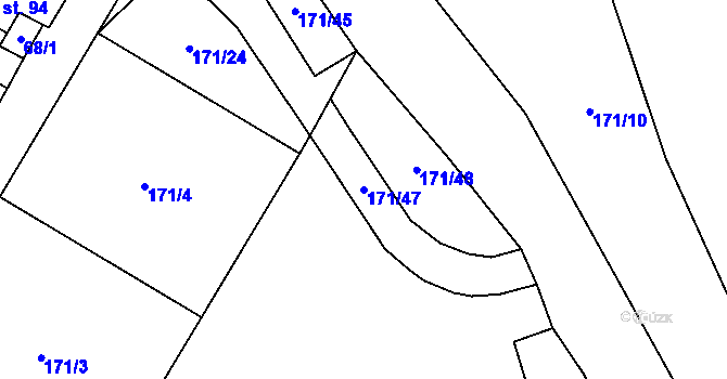 Parcela st. 171/47 v KÚ Jesenec, Katastrální mapa