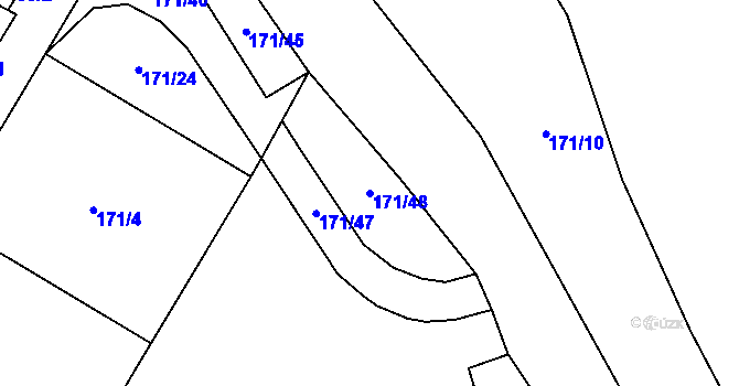 Parcela st. 171/48 v KÚ Jesenec, Katastrální mapa