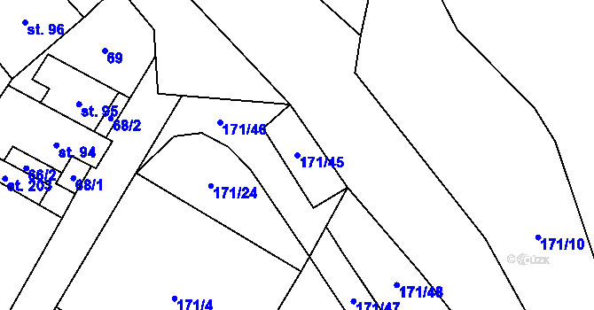 Parcela st. 171/45 v KÚ Jesenec, Katastrální mapa