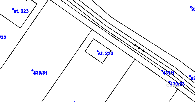 Parcela st. 220 v KÚ Jesenec, Katastrální mapa