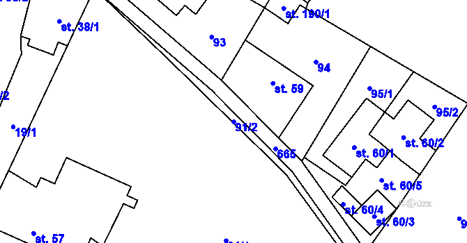 Parcela st. 91/2 v KÚ Jesenec, Katastrální mapa