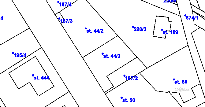 Parcela st. 44/3 v KÚ Horní Jirčany, Katastrální mapa
