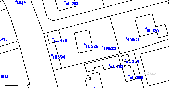 Parcela st. 226 v KÚ Horní Jirčany, Katastrální mapa