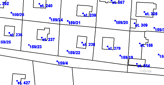 Parcela st. 238 v KÚ Horní Jirčany, Katastrální mapa