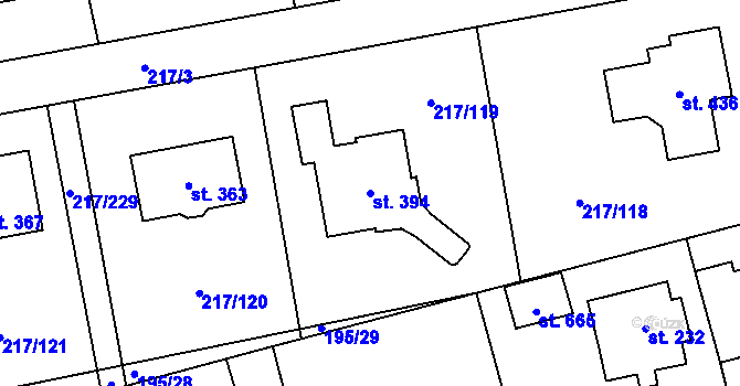 Parcela st. 394 v KÚ Horní Jirčany, Katastrální mapa