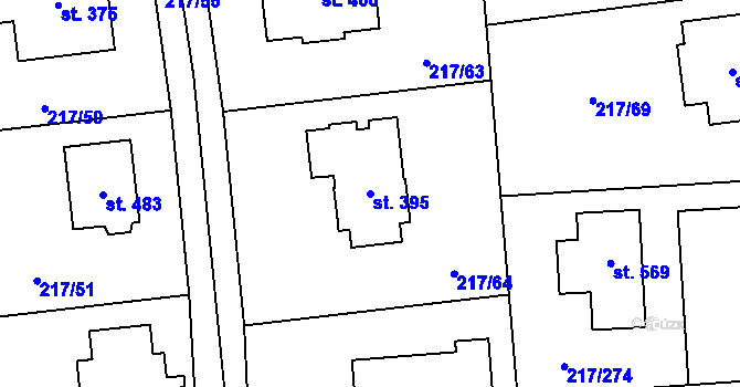 Parcela st. 395 v KÚ Horní Jirčany, Katastrální mapa