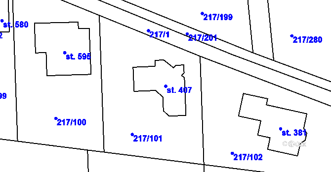 Parcela st. 407 v KÚ Horní Jirčany, Katastrální mapa