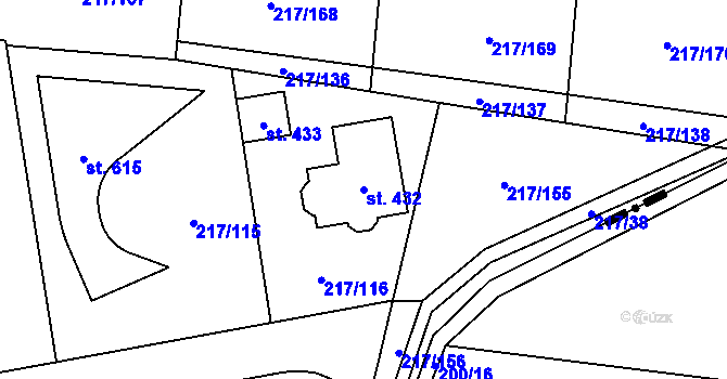 Parcela st. 432 v KÚ Horní Jirčany, Katastrální mapa