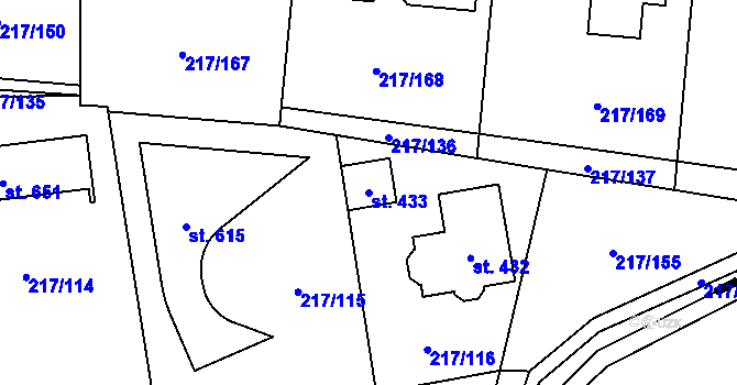 Parcela st. 433 v KÚ Horní Jirčany, Katastrální mapa