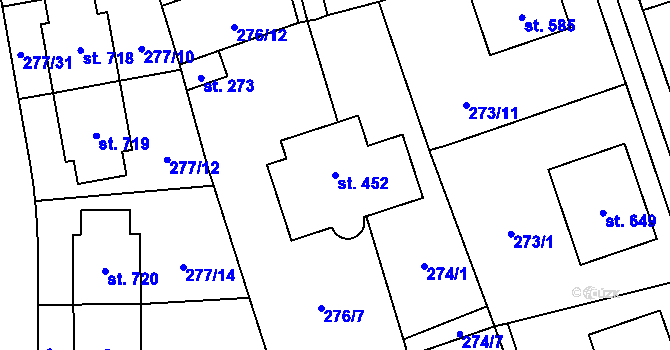 Parcela st. 452 v KÚ Horní Jirčany, Katastrální mapa