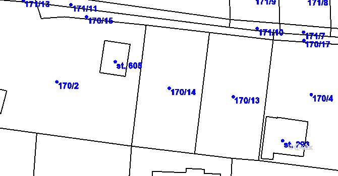 Parcela st. 170/14 v KÚ Horní Jirčany, Katastrální mapa