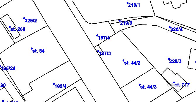 Parcela st. 187/3 v KÚ Horní Jirčany, Katastrální mapa