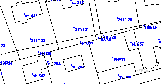 Parcela st. 195/27 v KÚ Horní Jirčany, Katastrální mapa